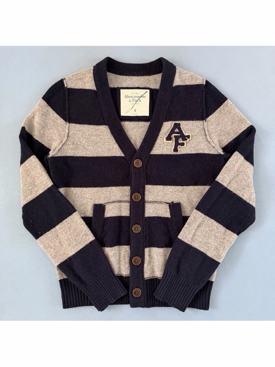 Abercrombie & Fitch Sweaters - Vintage Abercrombie & Fitch Y2K‎ Rugby Cardigan Striped Blue Gray Wool Sweater